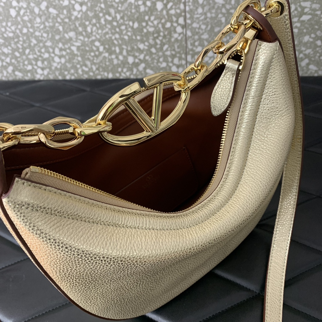 Valentino Garavani VLogo Moon Mini Hobo Bag in Gold Nappa Leather 